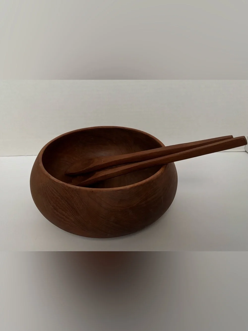 Vintage Mid-Century Modern Teak Salad Bowl Set with Matching Utensils